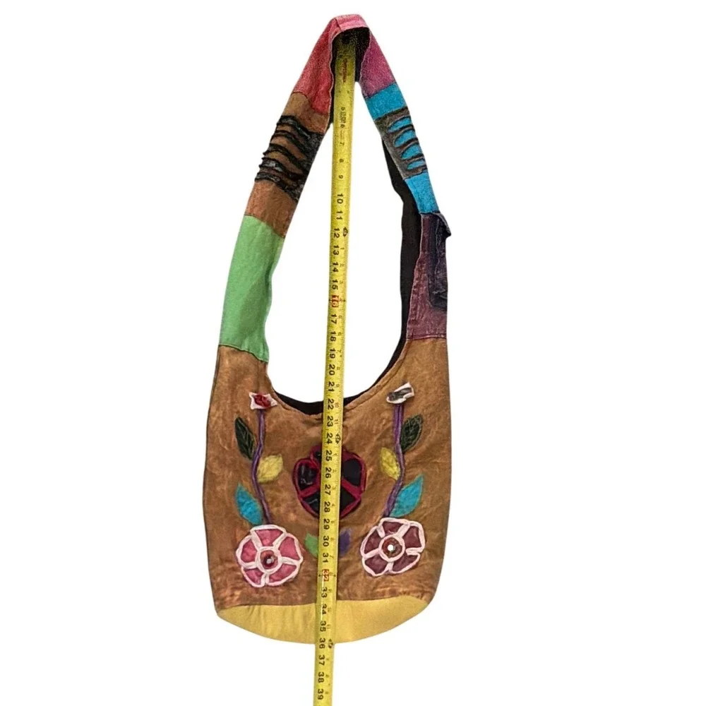 Boho Patchwork Floral Embroidered Cotton Hobo Bag Nepal Crossbody Hippie Slouchy